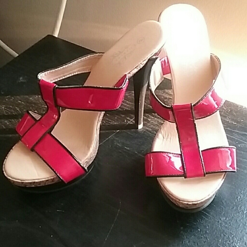 Red and black platform heels